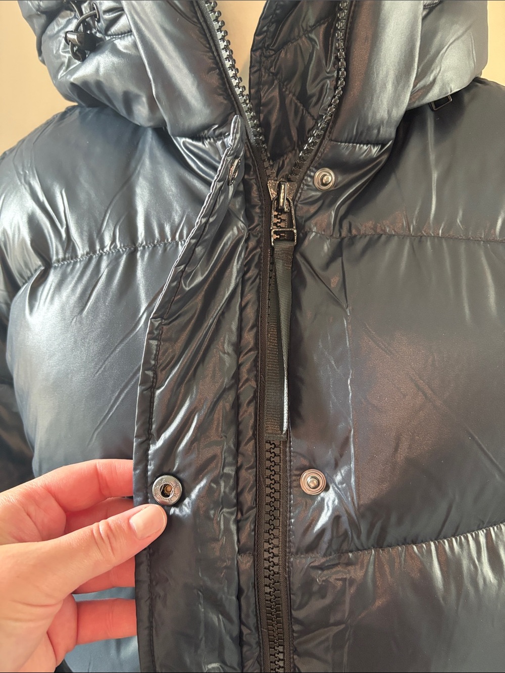 QUINCE Responsible Down Cropped Puffer Jacket Shiny Black Large - Picture 8 of 16